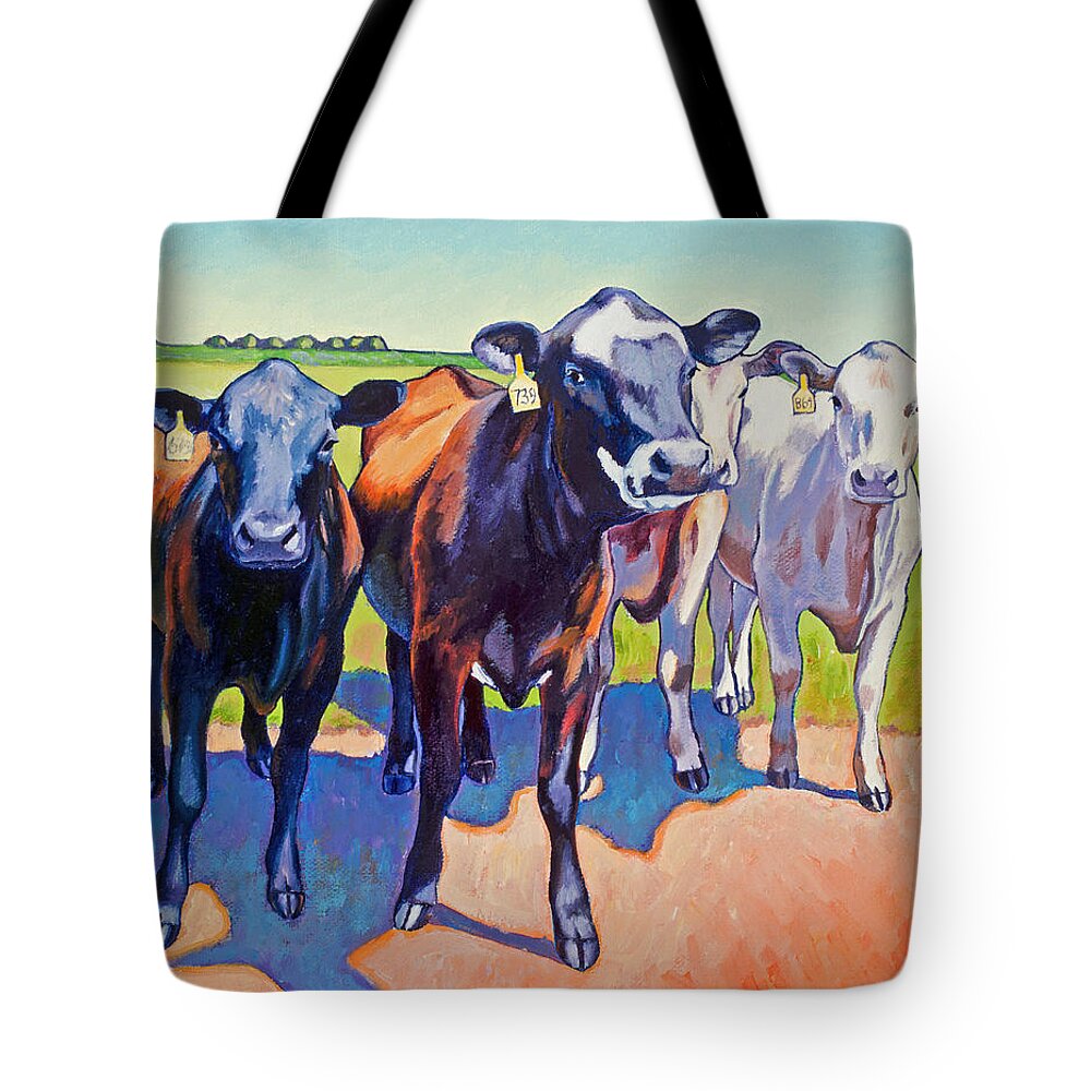 Stacey Neumiller Tote Bag featuring the painting The Committee by Stacey Neumiller