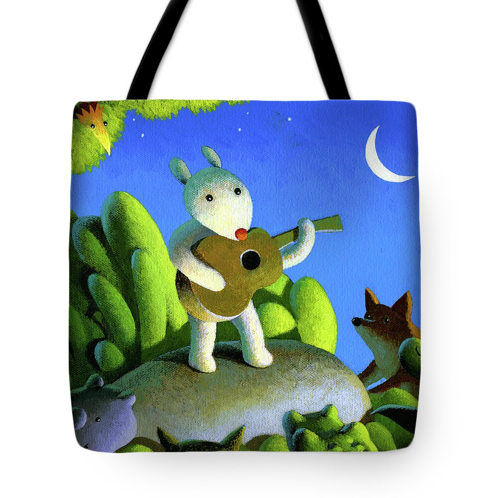 Guitar Player Tote Bag featuring the painting The Concert by Chris Miles