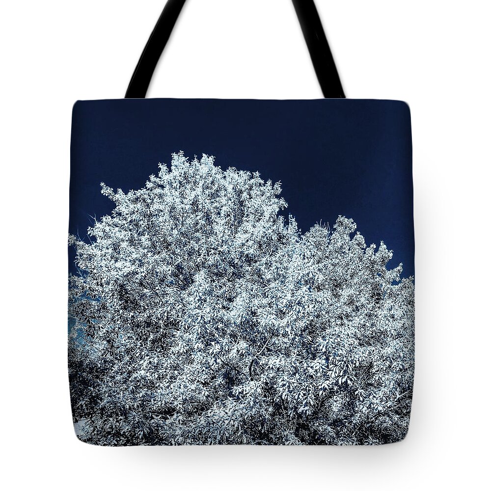 Black And White Tote Bag featuring the photograph The contrast of yellow and blue in bluescale by Michael Oceanofwisdom Bidwell