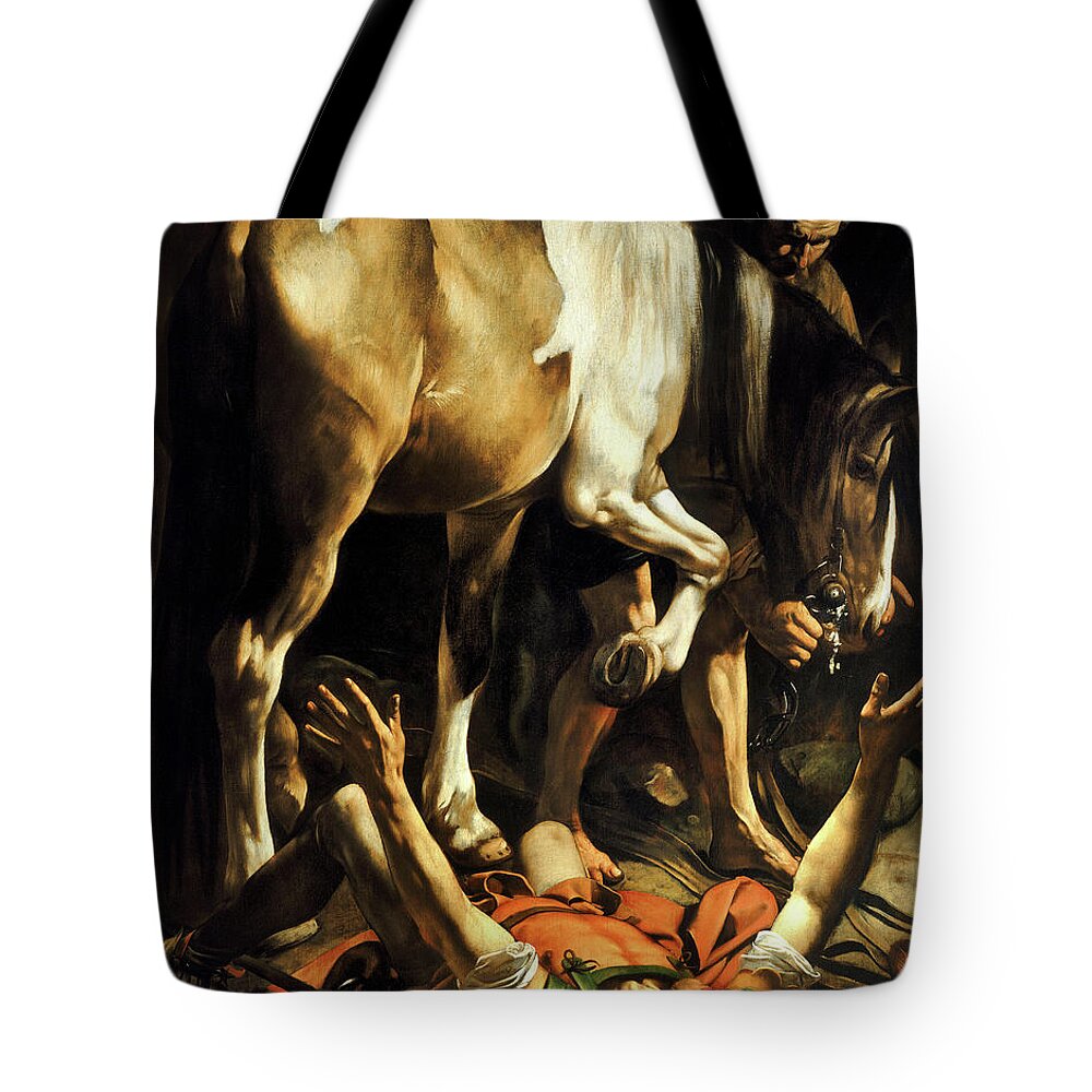 Caravaggio Tote Bag featuring the painting The Conversion of Saint Paul by Caravaggio