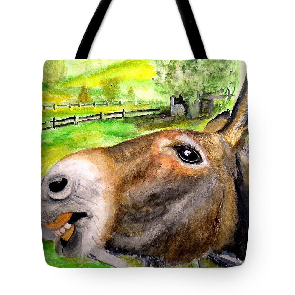 Mule Tote Bag featuring the painting The Country Mule by Carol Grimes