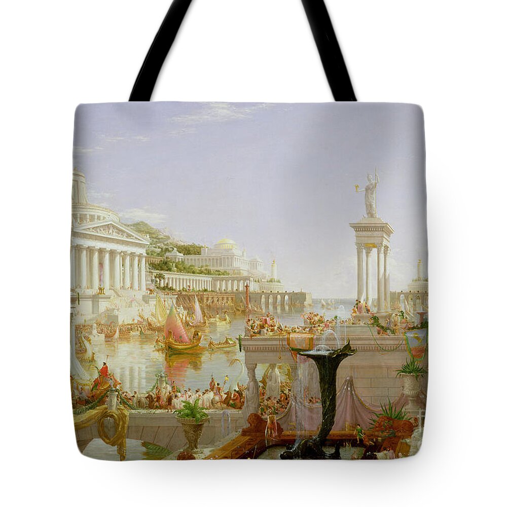 Civilisation; Ideal; Classical; Monument; Architecture; Column; Fountain; Hudson River School; The Course Of Empire: The Consummation Of The Empire Tote Bag featuring the painting The Course of Empire - The Consummation of the Empire by Thomas Cole