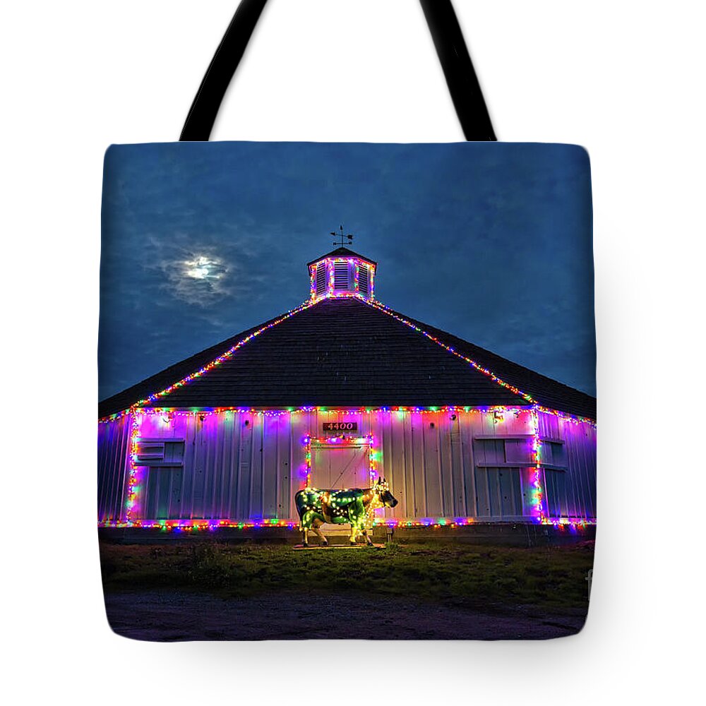 Christmas Tote Bag featuring the photograph The Cow Is Out Of The Christmas Barn by Mimi Ditchie