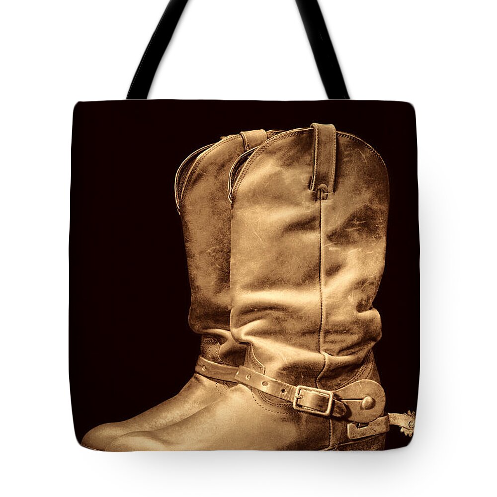 Rodeo Tote Bag featuring the photograph The Cowboy Boots by American West Legend By Olivier Le Queinec
