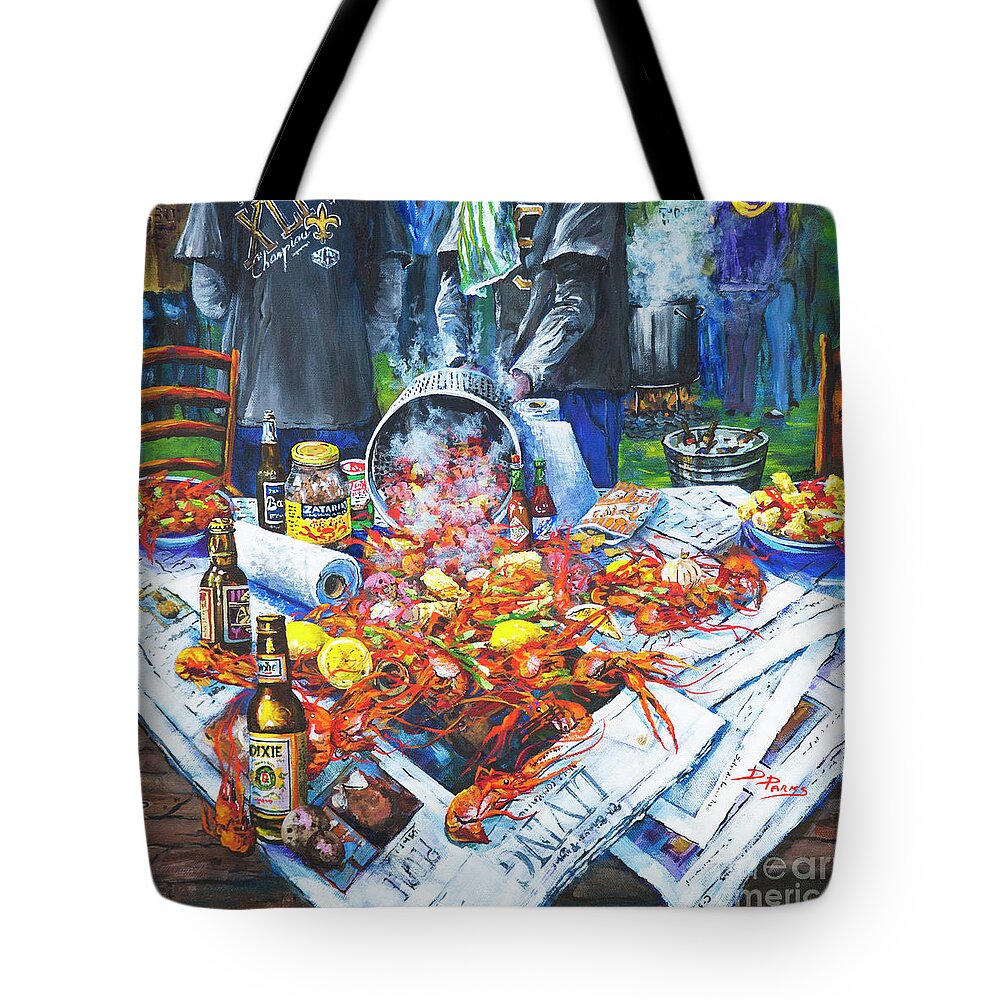 New Orleans Art Tote Bag featuring the painting The Crawfish Boil by Dianne Parks