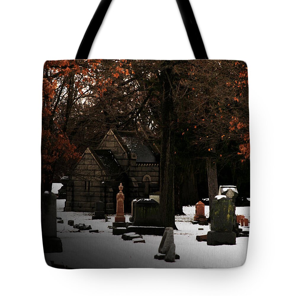 Cemetery Tote Bag featuring the photograph The Crossing by Linda Shafer