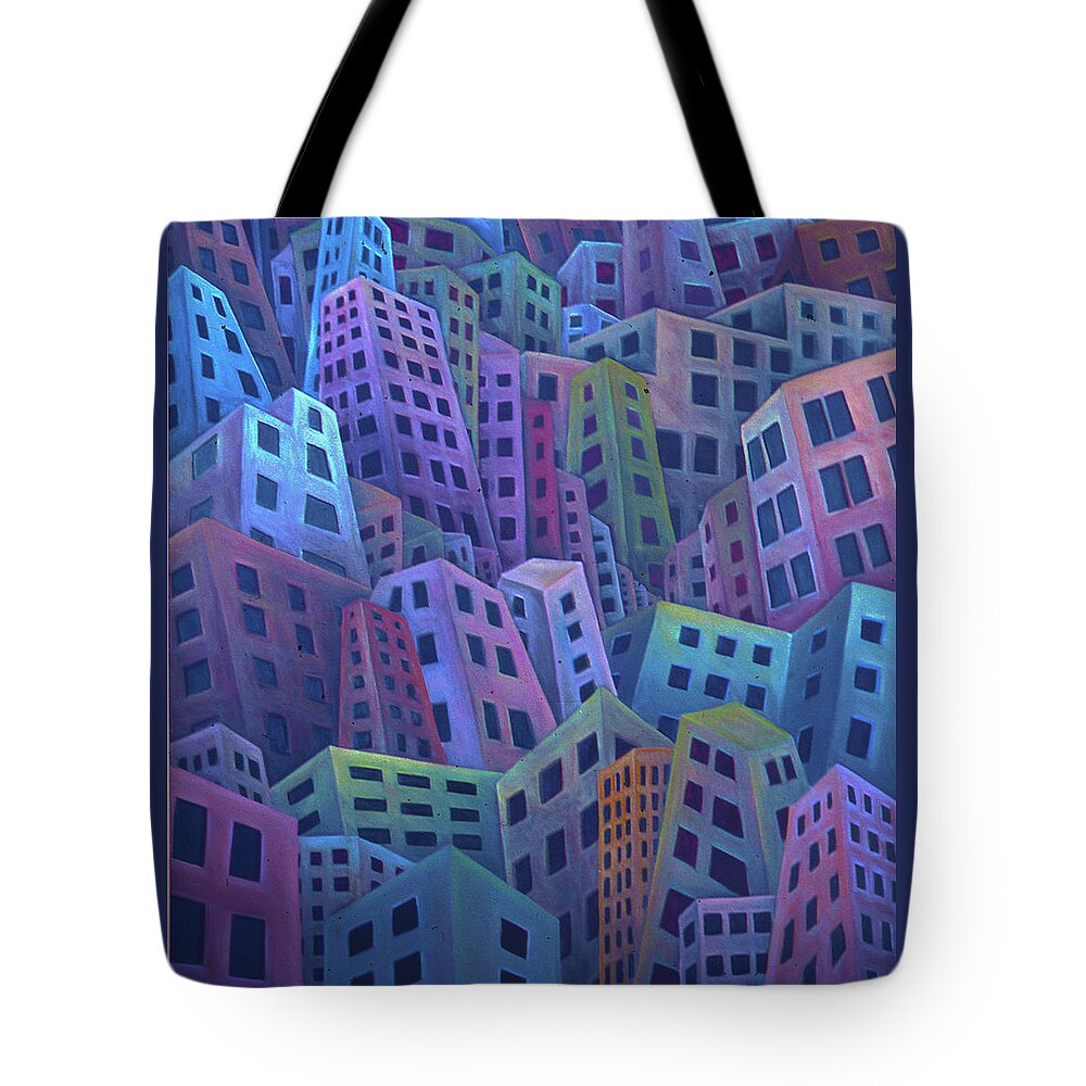 City Life Tote Bag featuring the painting The Crowded City by Rod Whyte
