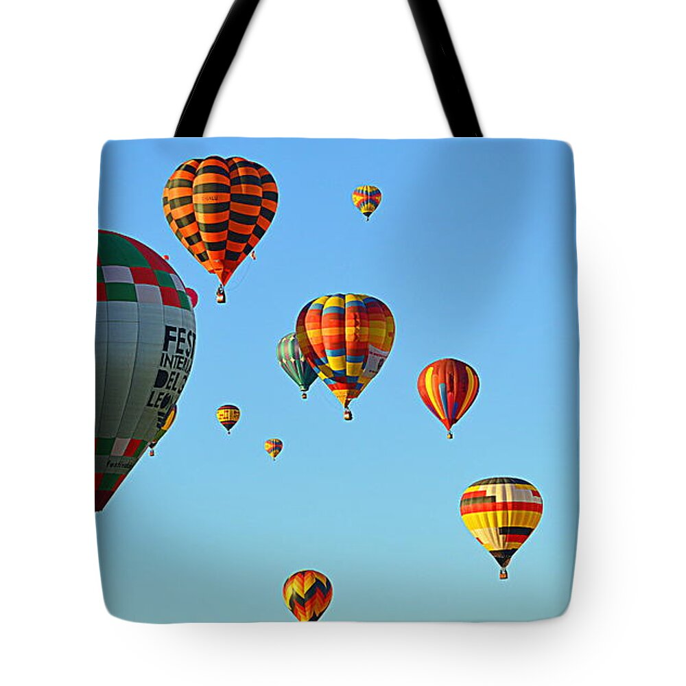 Hot Air Balloon Tote Bag featuring the photograph The Crowded Skies by AJ Schibig