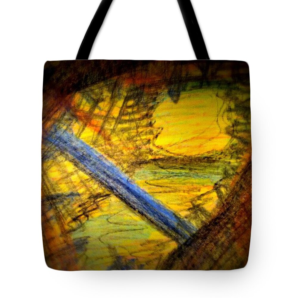 Crystal Tote Bag featuring the drawing The Crystal Cavern by Andrew Blitman