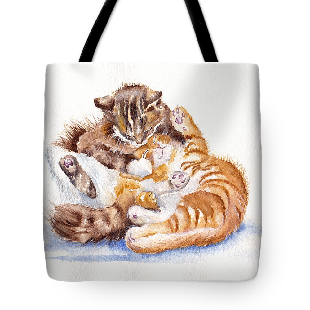 Cats Tote Bag featuring the painting The Cuddly Kittens by Debra Hall
