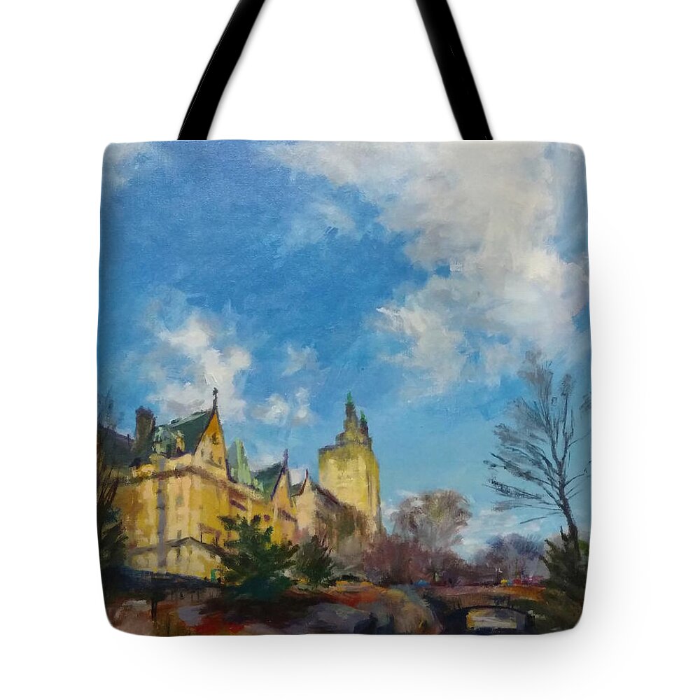 Landscape Tote Bag featuring the painting The Bridle Path, Central Park by Peter Salwen