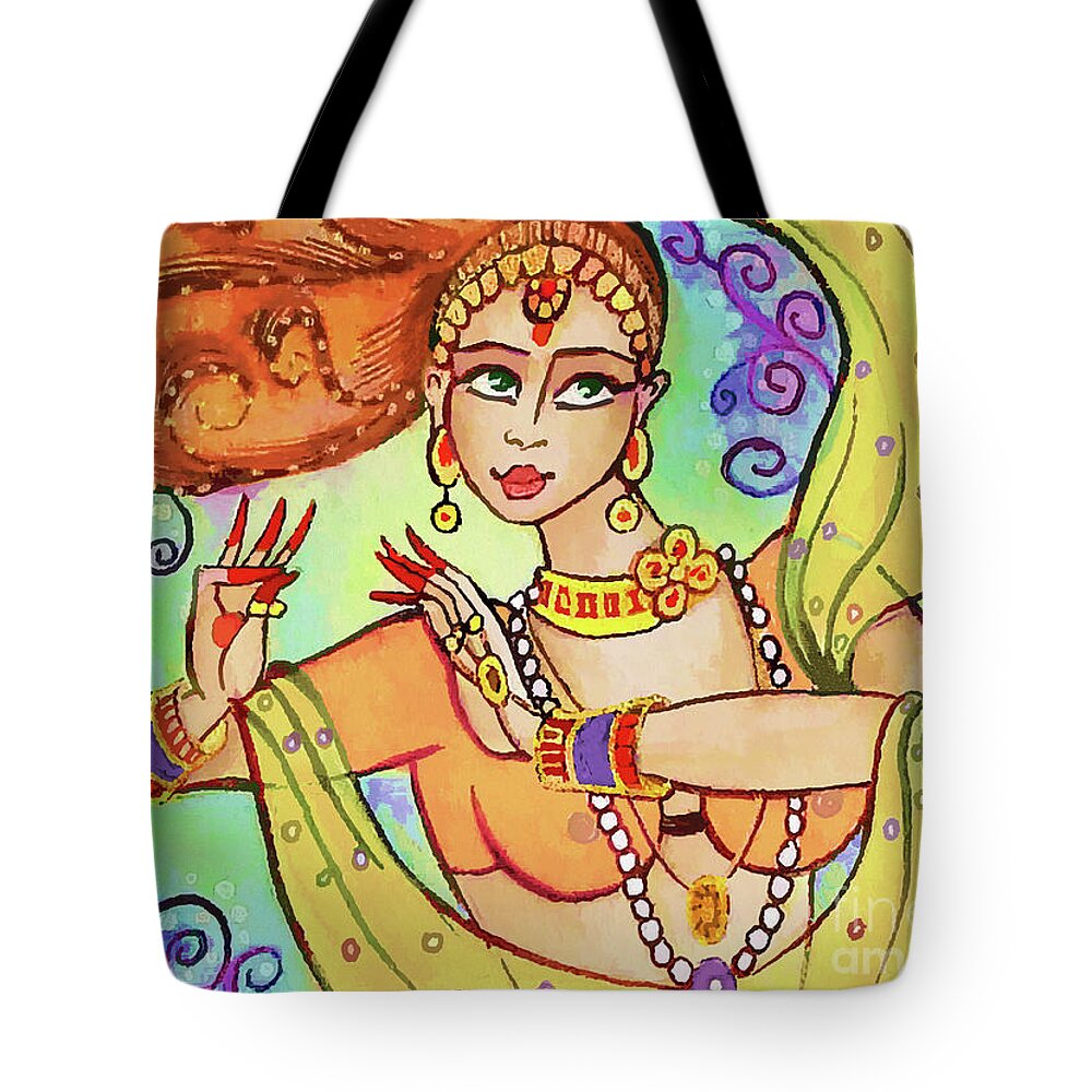 Indian Dancer Tote Bag featuring the painting The Dance of Maya by Eva Campbell