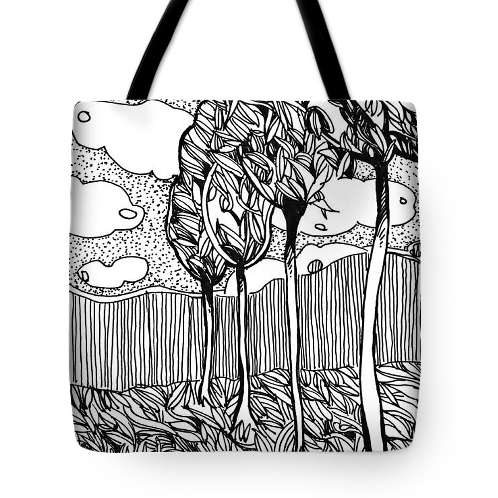 Drawing Tote Bag featuring the drawing The dance of the wind by Enrique Zaldivar