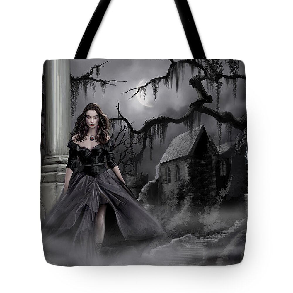 James Christopher Hill Copyright 2015 Tote Bag featuring the painting The Dark Caster Comes by James Hill