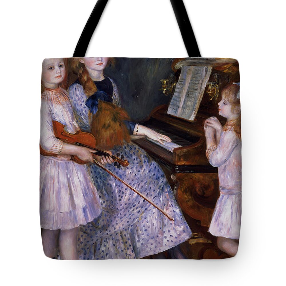 Renoir Tote Bag featuring the painting The Daughters of Catulle Mendes at the piano, 1888 by Pierre Auguste Renoir
