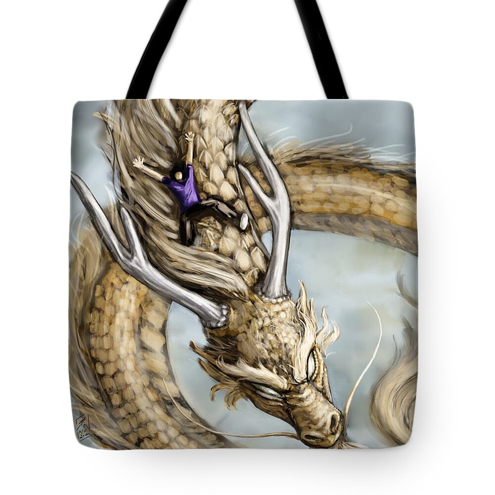 Dragon Tote Bag featuring the digital art The Day I Could Fly by Brandy Woods
