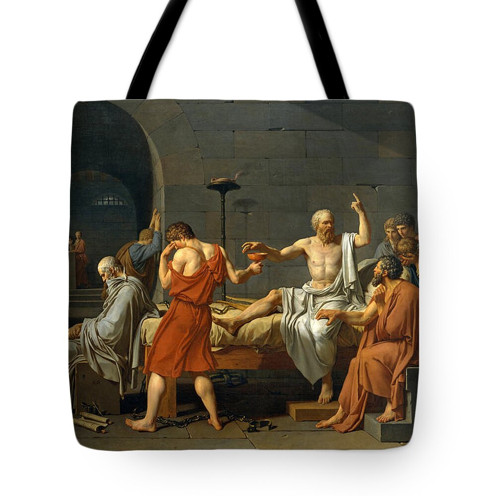 Jacques-louis David Tote Bag featuring the painting The Death of Socrates by Jacques-Louis David