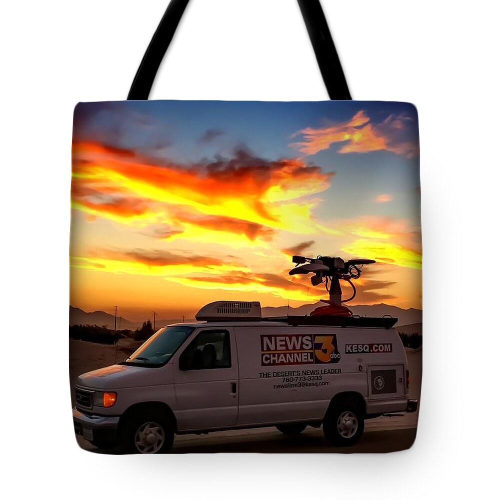Kesq Tote Bag featuring the photograph The Deserts News Leader by Chris Tarpening