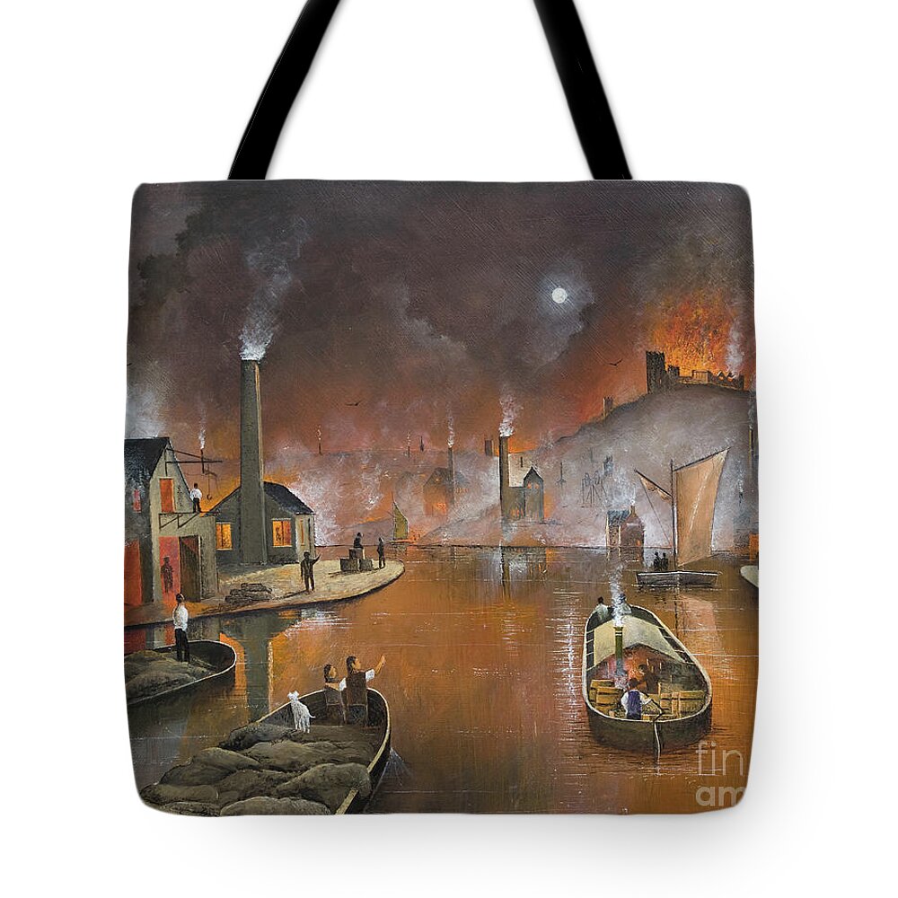 England Tote Bag featuring the painting The Destruction of Dudley Castle - England #1 by Ken Wood