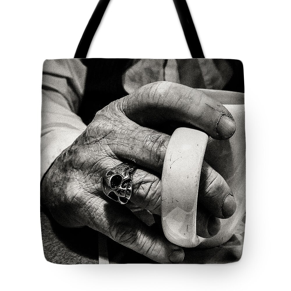 Black And White Tote Bag featuring the photograph The Devil Drinks Coffee by Kristy Creighton
