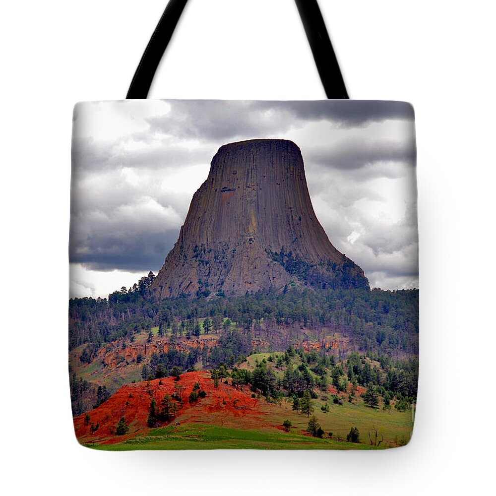 Landmark Tote Bag featuring the photograph The Devils Tower WY by Susanne Van Hulst