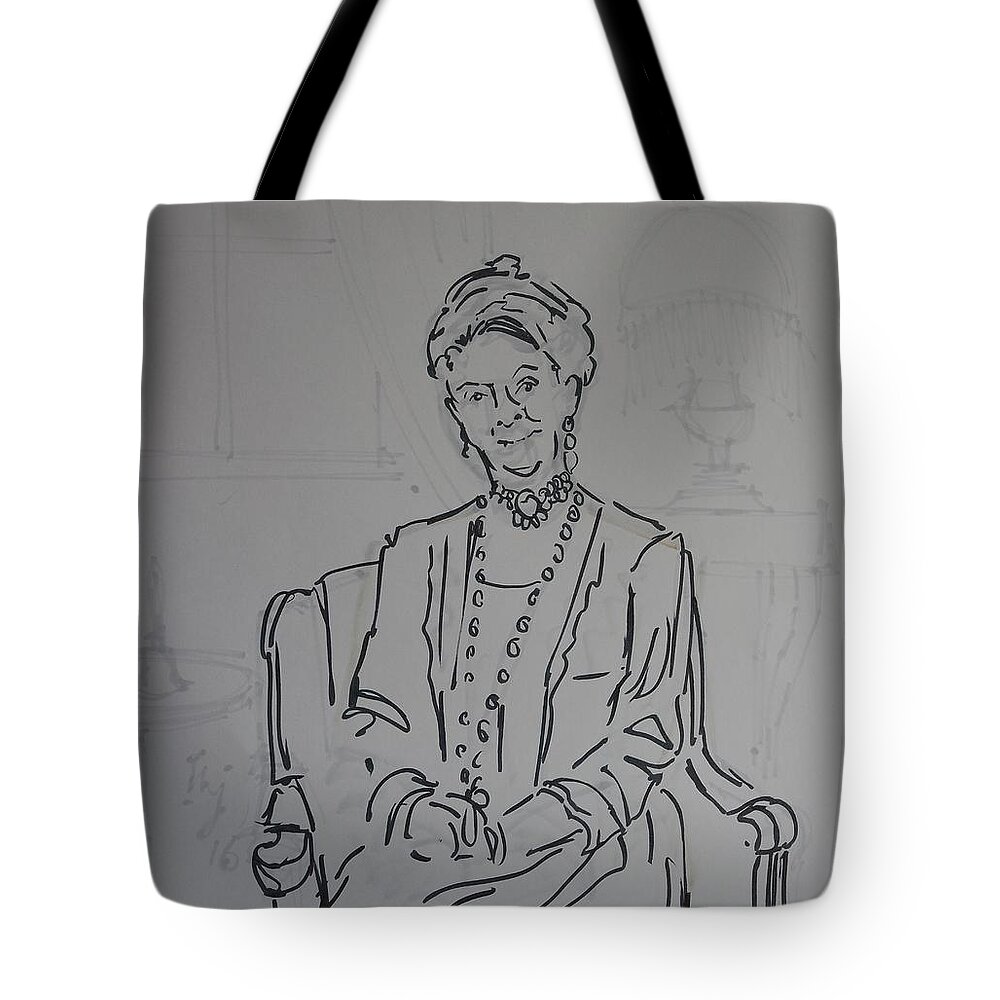 Countess Tote Bag featuring the drawing The Dowager Countess in her Drawing Room at Dowton Abbey by Mike Jory