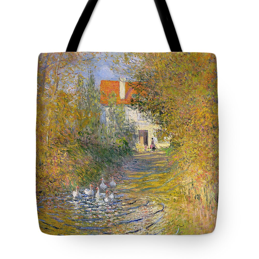 French Tote Bag featuring the painting The Duck Pond by Claude Monet