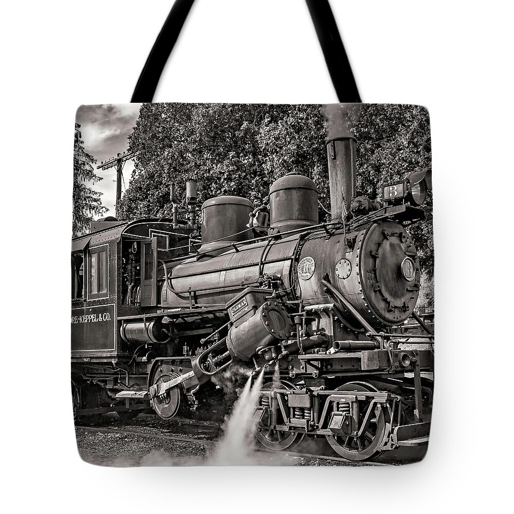 Pocahontas County Tote Bag featuring the photograph The Durbin Rocket - Steamed Up - Sepia by Steve Harrington