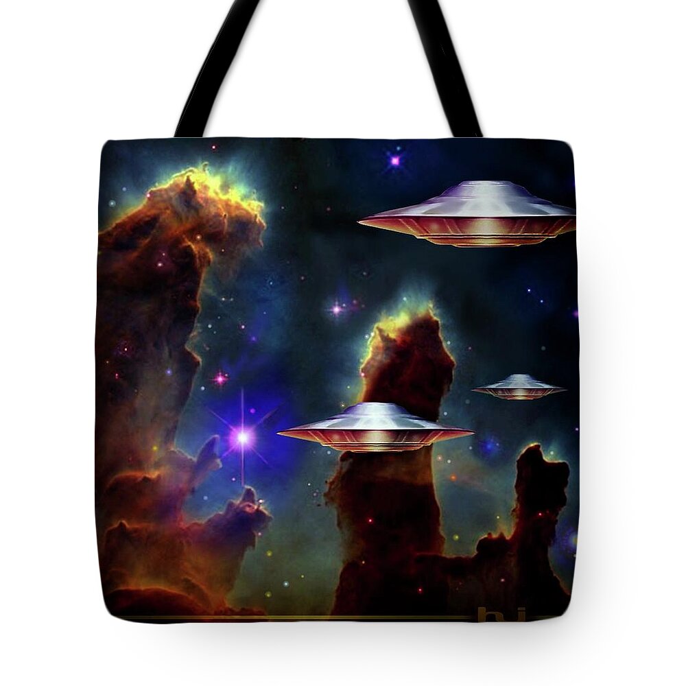Eagle Nebula Tote Bag featuring the digital art The Eagle Nebula by Hartmut Jager