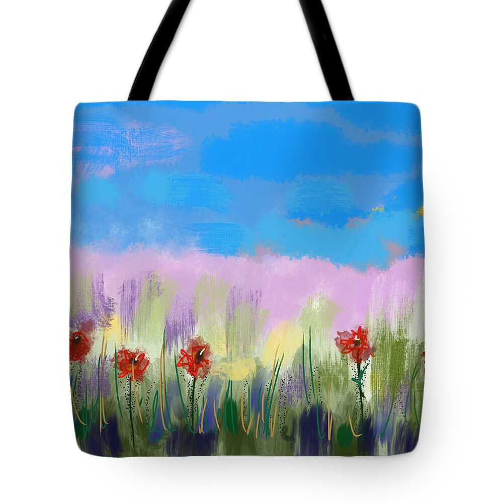 Digital Tote Bag featuring the digital art The Earth Laughs In Flowers by Bonny Butler