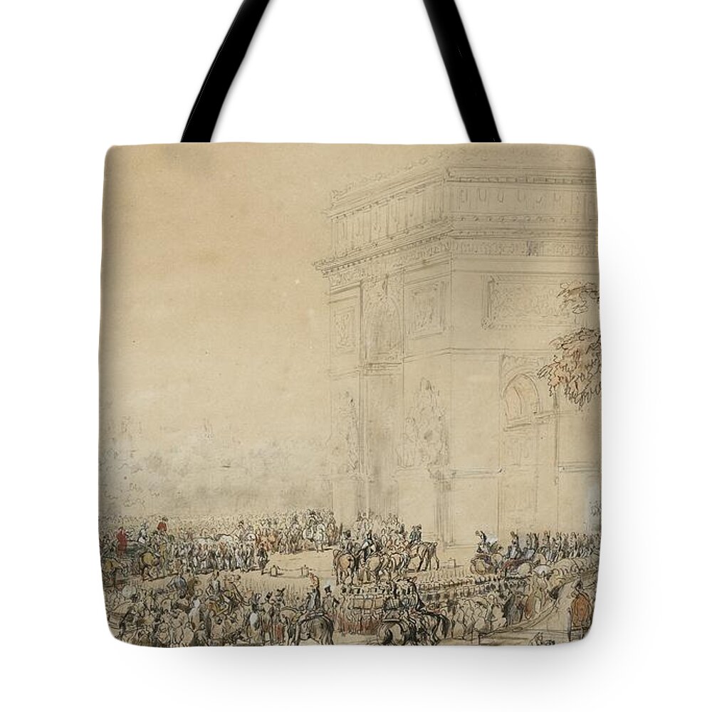 The Entrance Of King Louis-philippe In Paris After The Royal Prince's Wedding Tote Bag featuring the painting The Entrance Of King Louis by MotionAge Designs