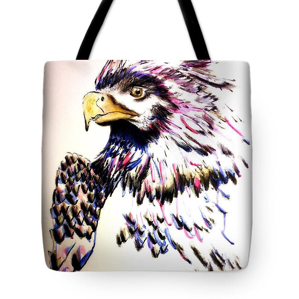 Anishnaabe Tote Bag featuring the painting Watercolor Painting of The Eye of Freedom by Ayasha Loya by Ayasha Loya