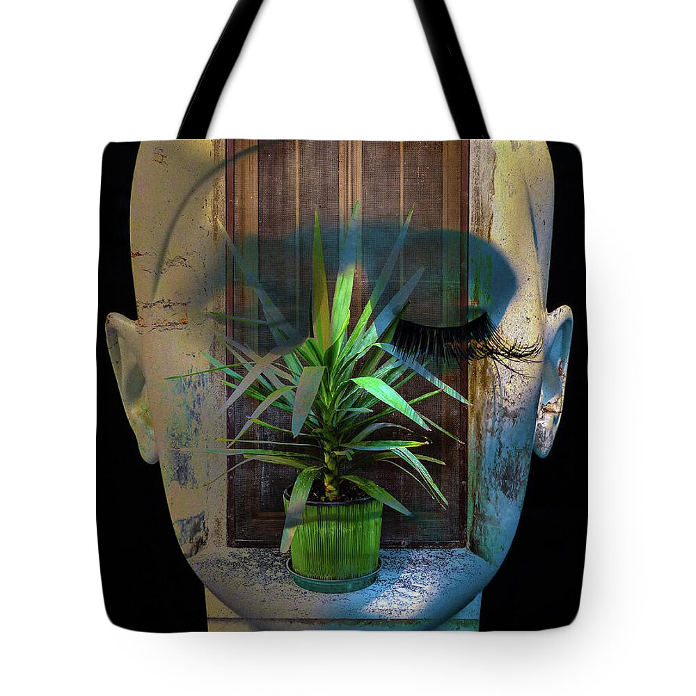 Palm Tree Tote Bag featuring the photograph The face with the palm tree by Gabi Hampe
