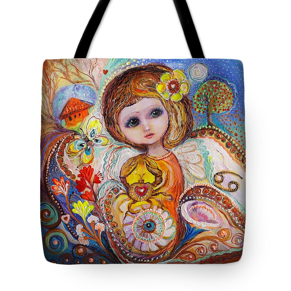 Portrait Tote Bag featuring the painting The Fairies of Zodiac series - Cancer by Elena Kotliarker