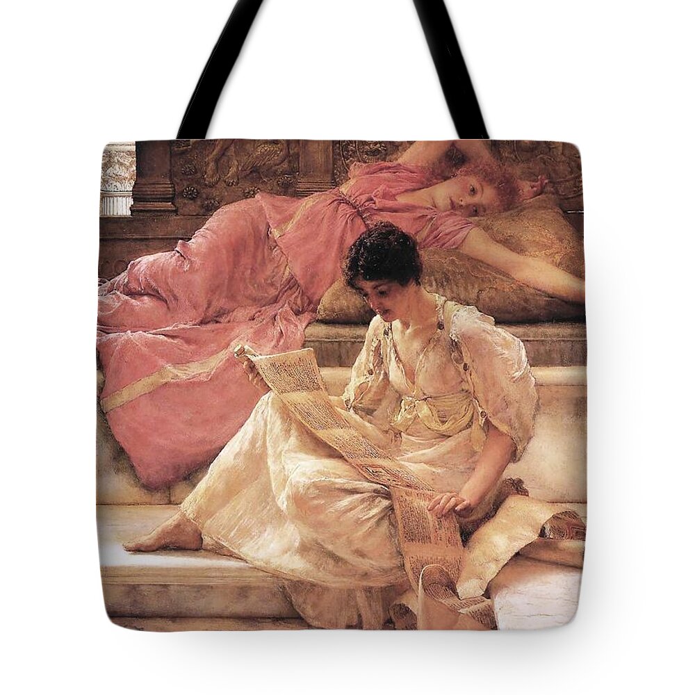 Sir Lawrence Alma Tameda Tote Bag featuring the painting The favorite poet by Sumit Mehndiratta