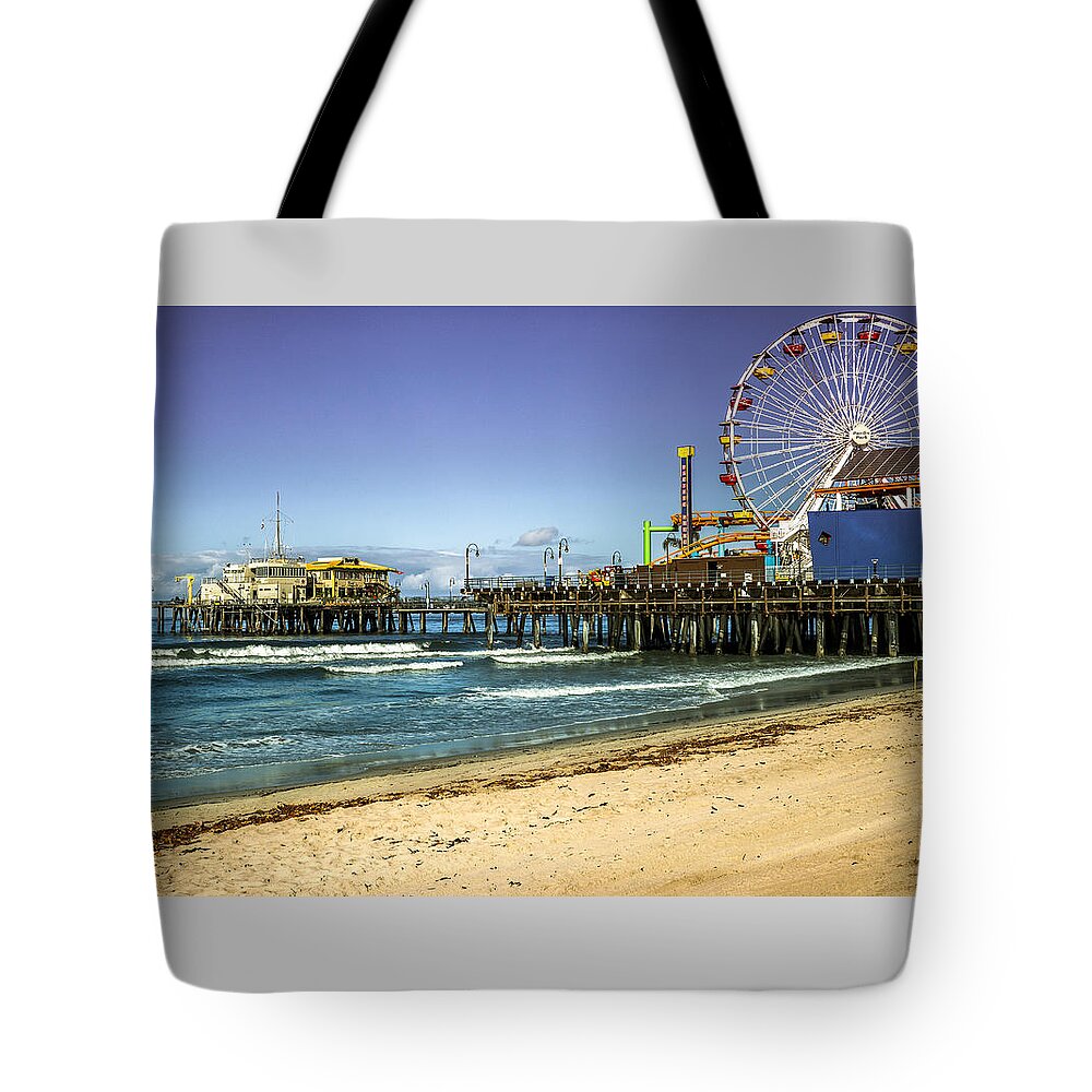 Santa Monica Pier Tote Bag featuring the photograph The Ferris Wheel - Santa Monica Pier by Gene Parks