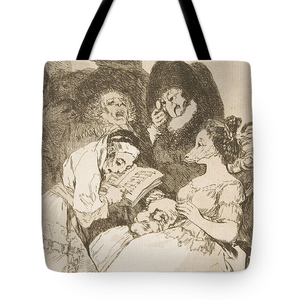 Spanish Art Tote Bag featuring the relief The filiation by Francisco Goya
