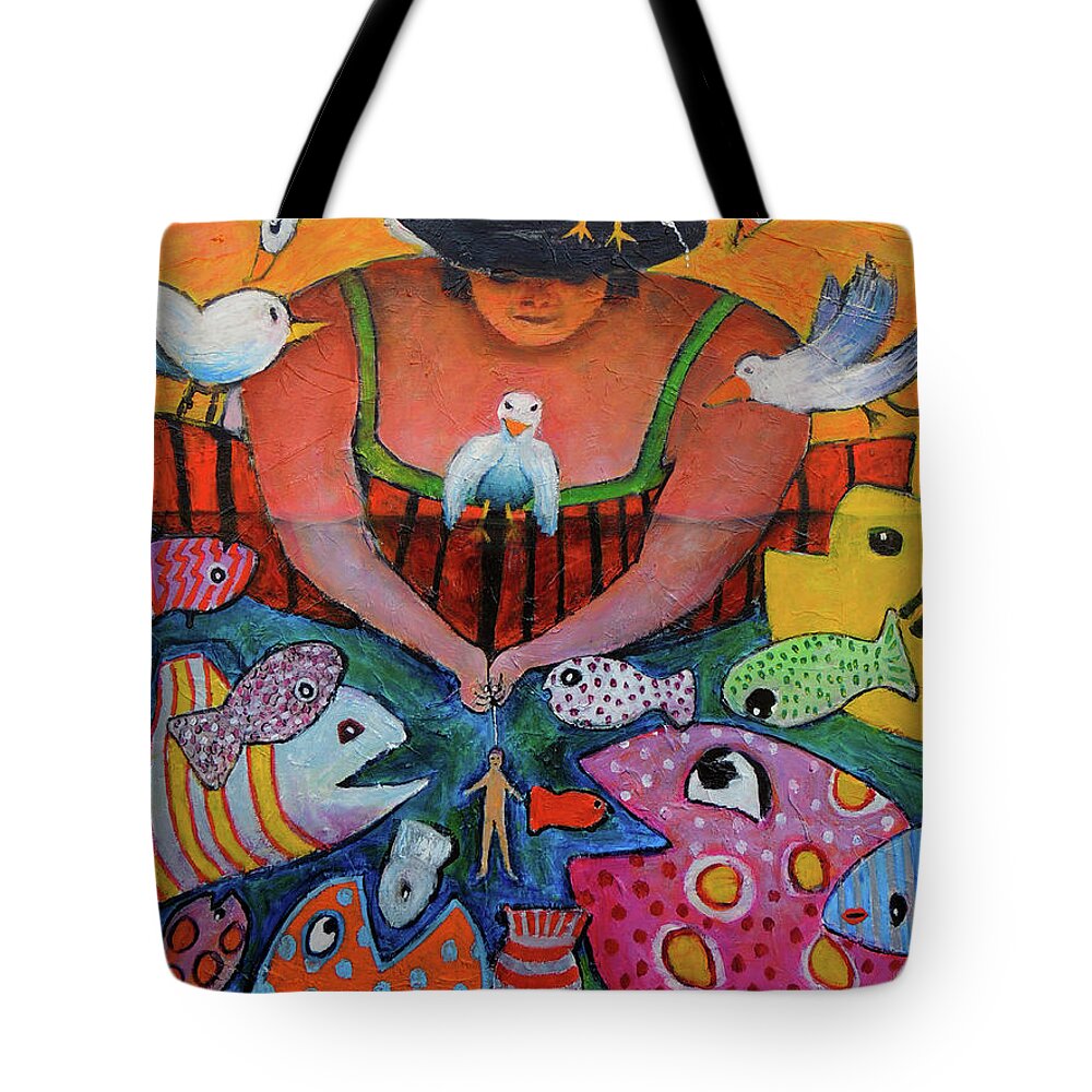 Animals Tote Bag featuring the painting The Fisherman's Almanac by Jeremy Holton