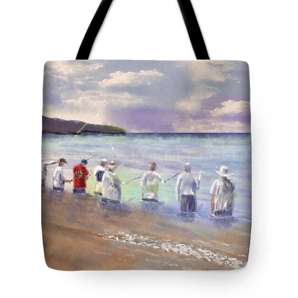 Fish Tote Bag featuring the digital art The Fishermen by Arline Wagner