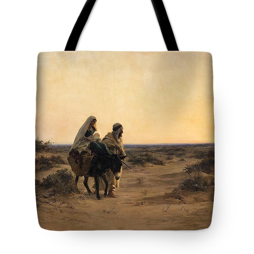 Eug�ne Girardet Tote Bag featuring the painting The Flight into Egypt by Eugene Girardet