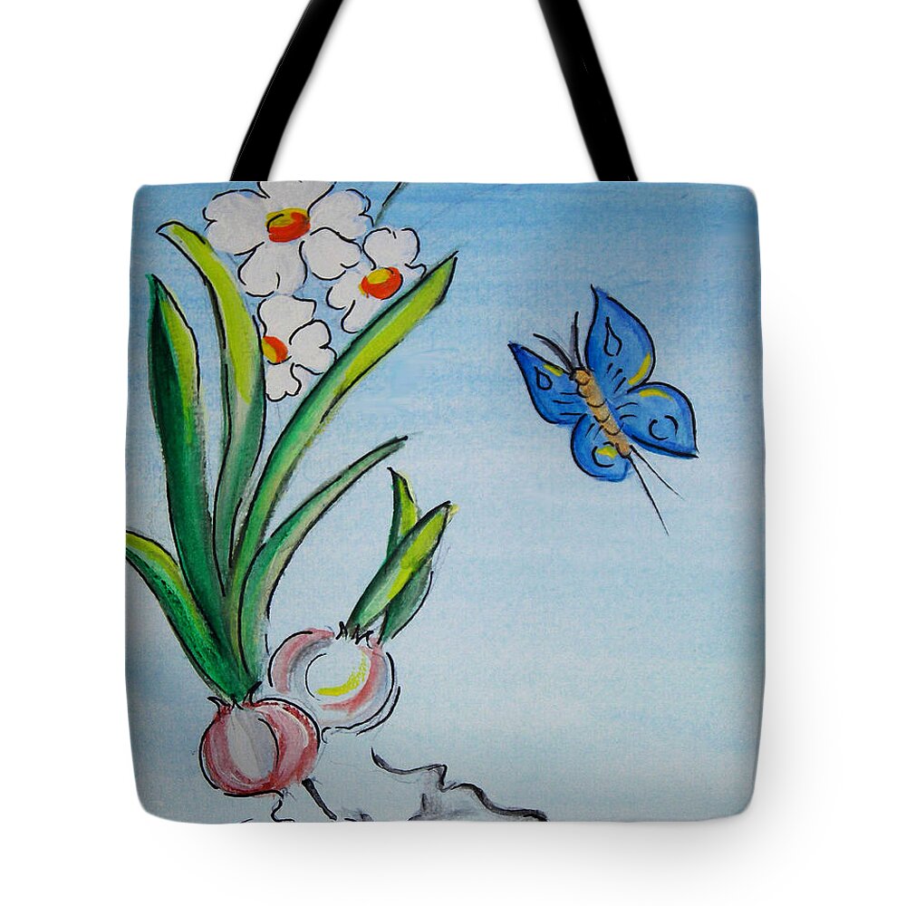 Narcissus Tote Bag featuring the painting The flight of the Butterfly by Gloria Dietz-Kiebron