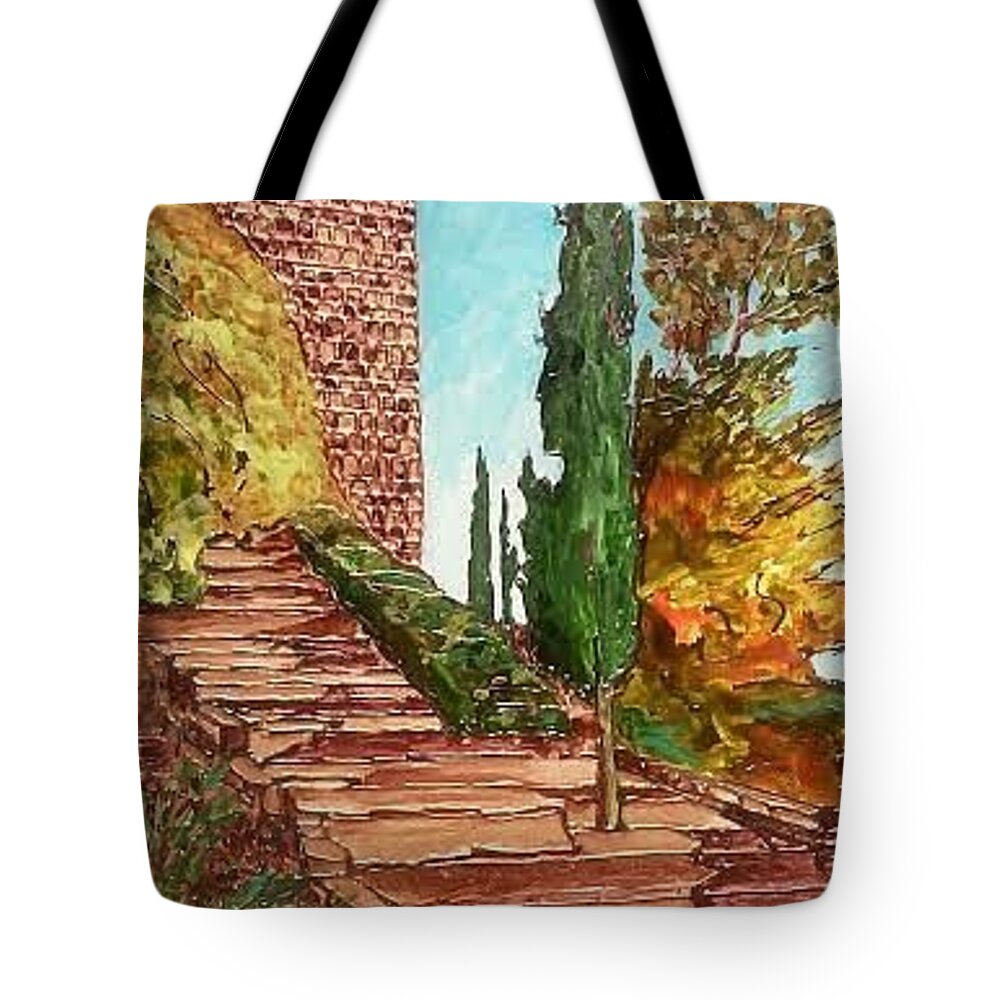Colorful Art Tote Bag featuring the painting The fortress by Ray Khalife