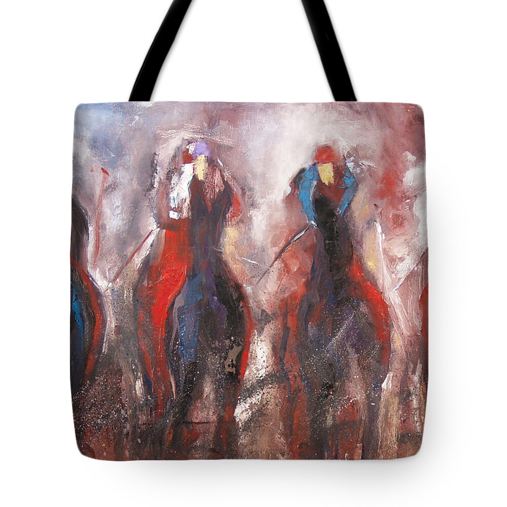 Horse Racing Tote Bag featuring the painting The Four Horsemen by John Gholson