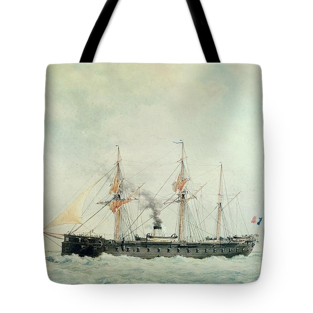 The Tote Bag featuring the painting The French Battleship by Francois Geoffroy Roux