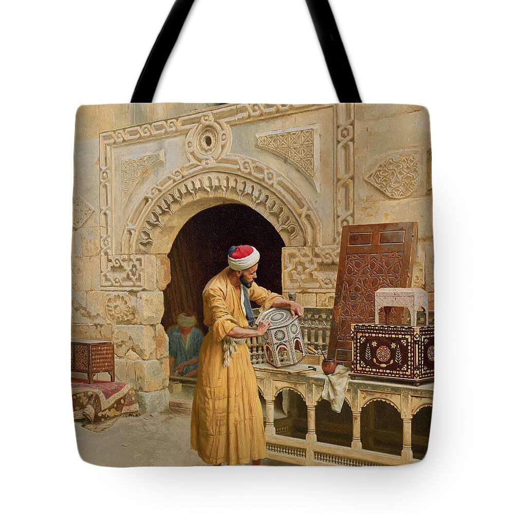 The Tote Bag featuring the painting The Furniture Maker by Ludwig Deutsch