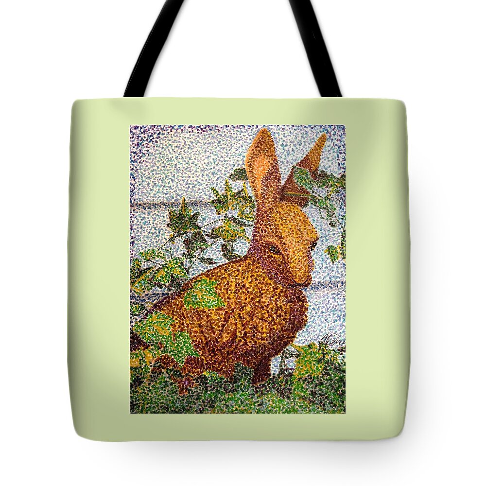 Hare Tote Bag featuring the drawing The Garden Hare by Angela Davies