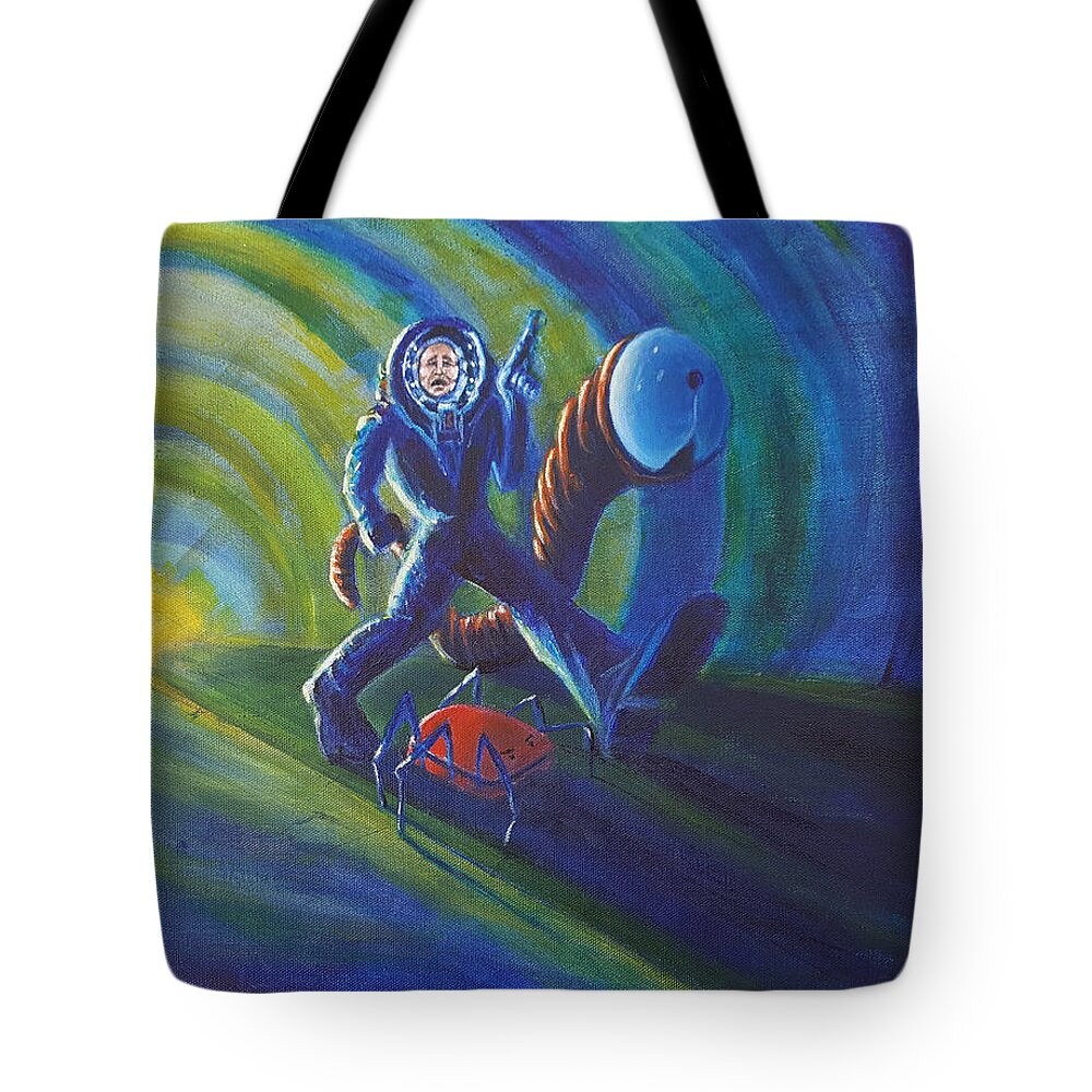 Sci-fi Tote Bag featuring the painting The Getaway by Chris Benice