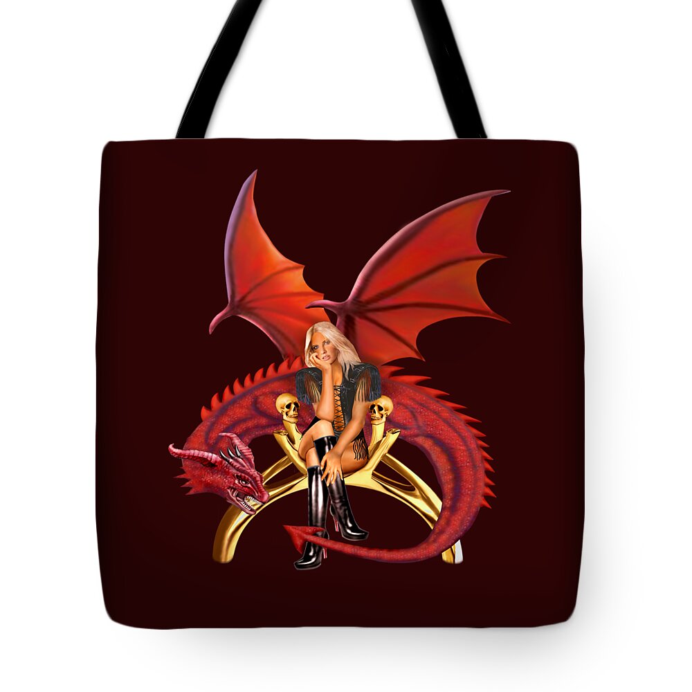 Girl With The Red Dragon Tote Bag featuring the digital art The Girl With the Red Dragon by Glenn Holbrook