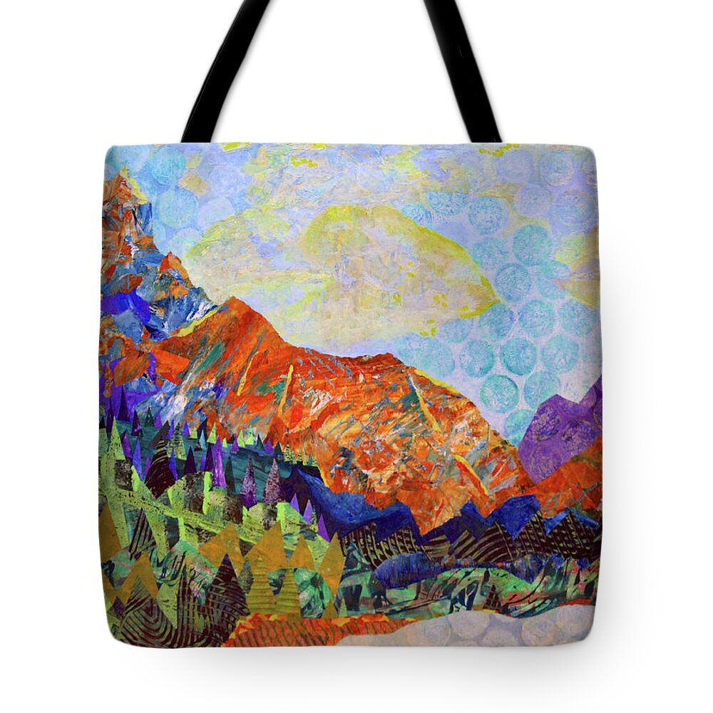 Monoprint Collage Tote Bag featuring the painting The Golden Hour by Polly Castor