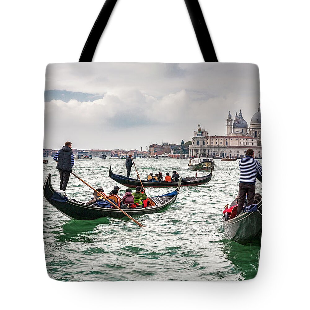 Venice Tote Bag featuring the photograph The Gondolas on Grand Canal by Heiko Koehrer-Wagner
